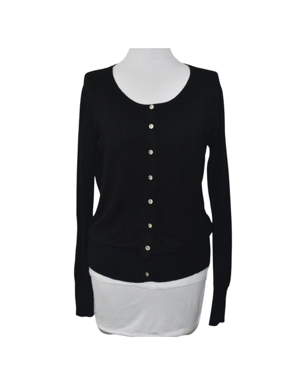 Vita Milano Black Wool Blend Button Front Cardigan Sweater L Coquette Office